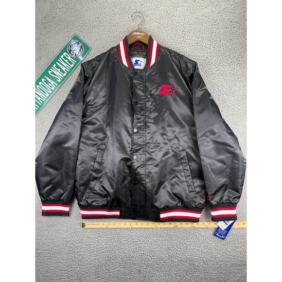 Starter Retro Satin Varsity Bomber Jacket Mens Extra Large XL Black Red $225 NWT - Picture 1 of 10